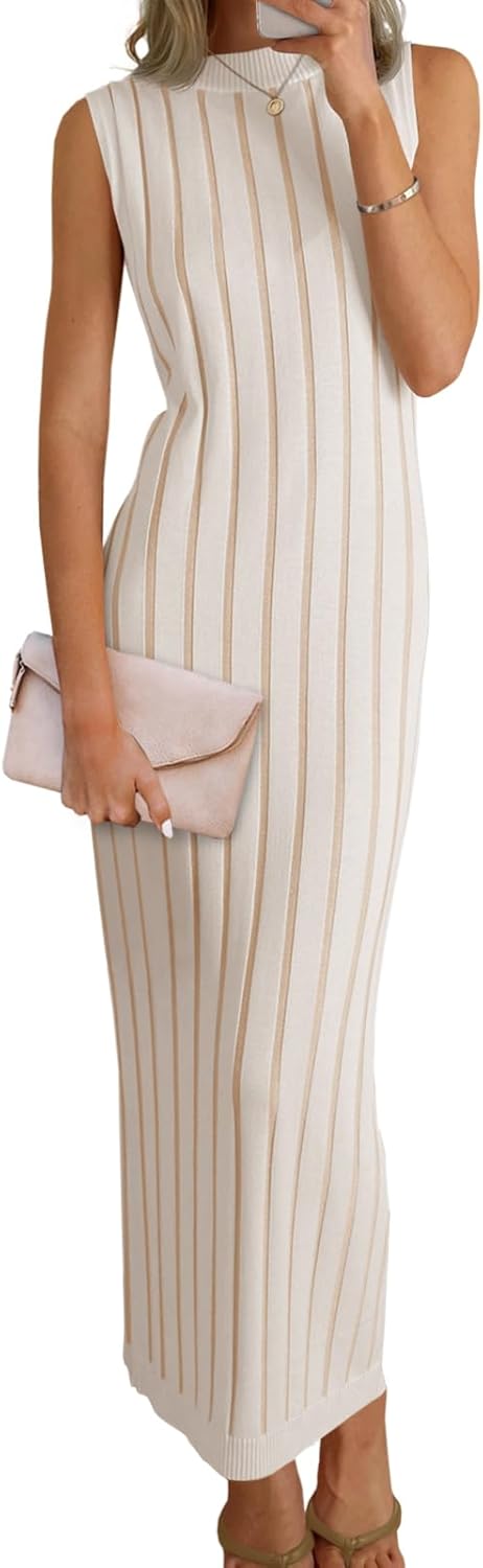 Womens Sleeveless Sweater Dress Mock Neck Ribbed Knit Fall Tank Maxi Dresses