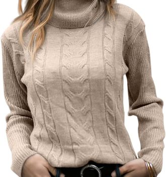 Women' Turtleneck Long Sleeve Cable Knit Sweaters
