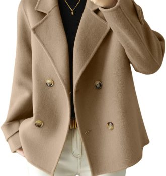 Womens Fall Winter Casual Business Wool Blend Coat Loose Double Breasted Dressy Blazer Pea Coat