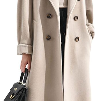 Women Wool Blend Pea Coat Camel Notched Collar Double Breasted Outerwear Jacket
