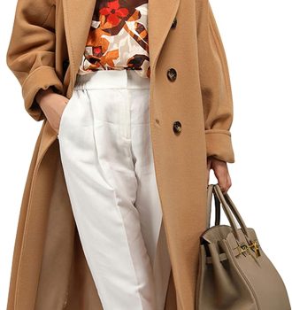 Women Wool Blend Pea Coat Camel Notched Collar Double Breasted Outerwear Jacket