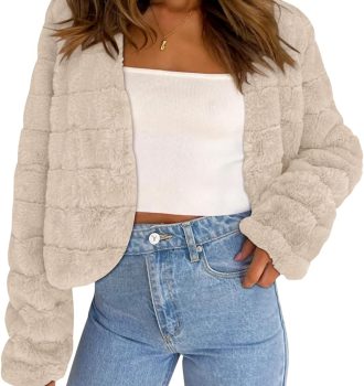 Women's 2026 Faux Fur Coats Fleece Cropped Jacket Long Sleeve Shaggy Warm Outerwear Fall Winter Clothes