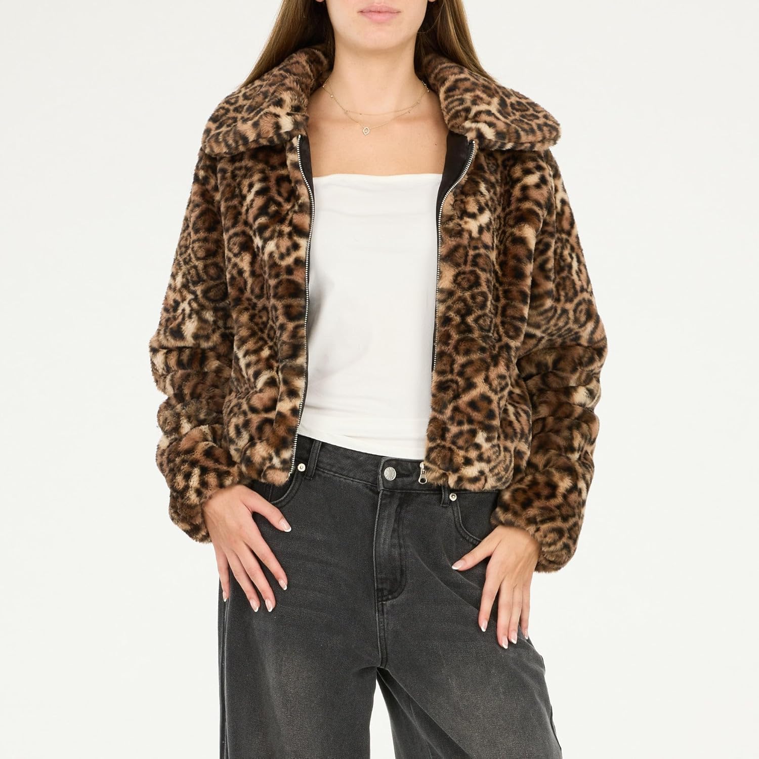 womens Faux Fur Zip Up Jacket - Image 2