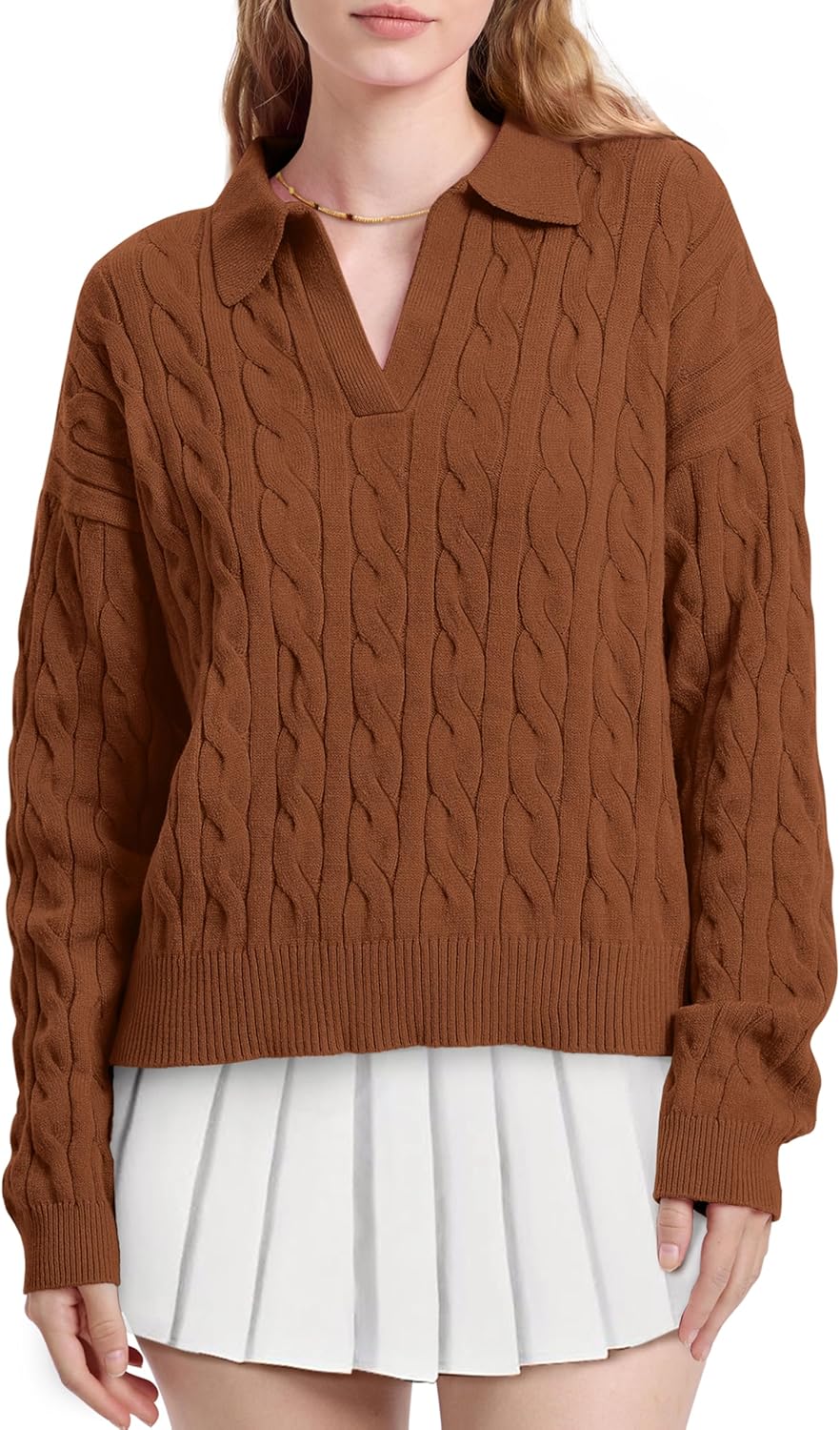 Long Sleeve Sweaters for Women 2026 Fall Winter Outfits Fashion Polo V Neck Clothes Tops - Image 2